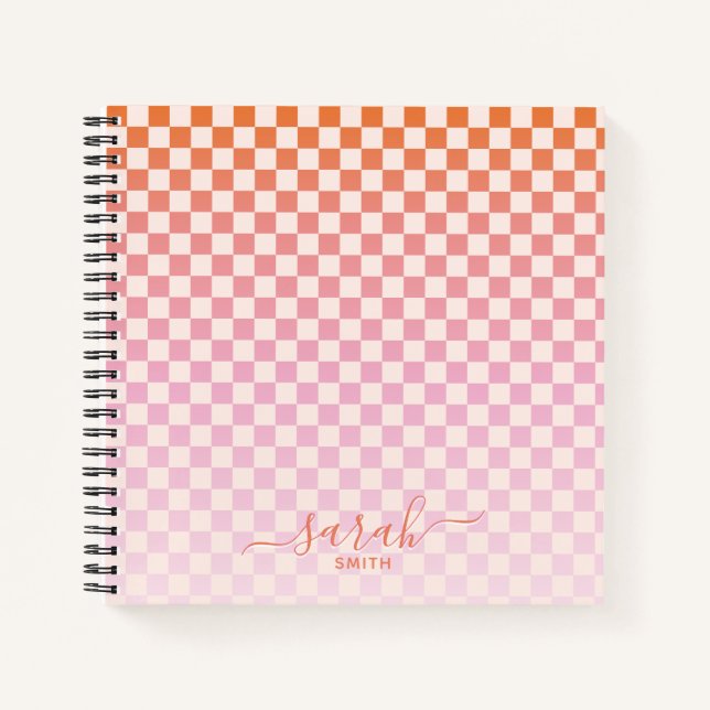 Cuaderno Vacaciones veraniegas de Naranja Rosa Cute Checker (Anverso)