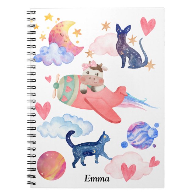 Cuaderno Vacas espaciales personalizadas gatos luna caprich (Frente)