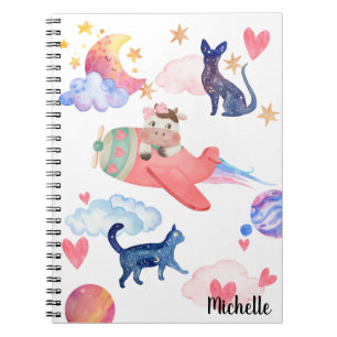Cuaderno Vacas lindas personalizadas gatos espaciales luna