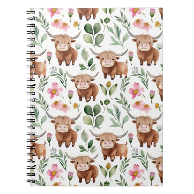 Cuaderno Vacas y flores rosadas de las tierras altas cúpula (Frente)