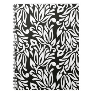 Cuaderno Vacuna floral vintage inmaculada en blanco y negro