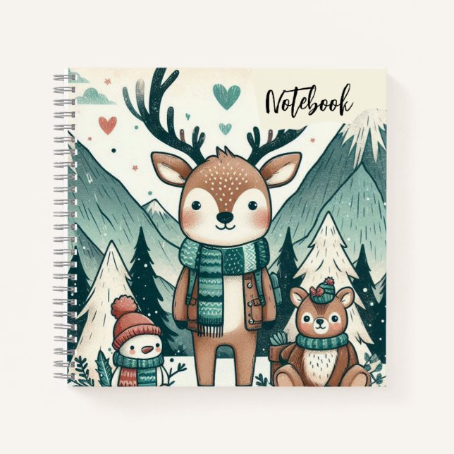Cuaderno Vagabundos de Invierno: Familia de Ciervos Acogedo (Anverso)