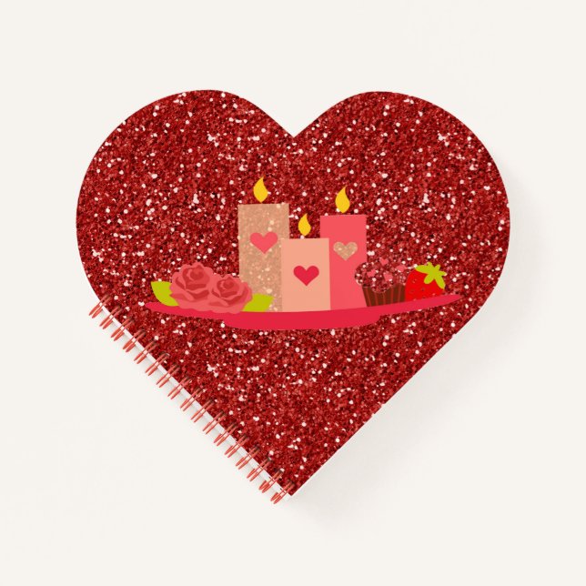 Cuaderno Valentine Candles Potpourri Red Faux Purpurina (Anverso)
