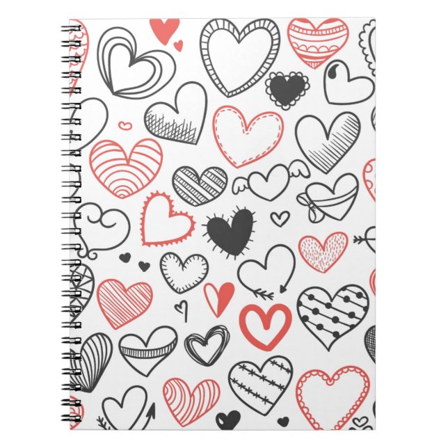 Cuaderno Valentine doodle corazones hipster rojo y negro (Frente)