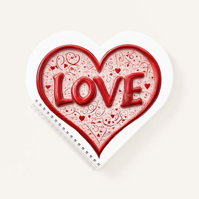 Cuaderno Valentines Red Love Heart White Name (Anverso)