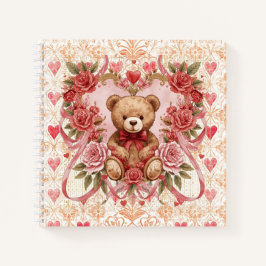 Cuaderno Valentine's ,Teddy Bear,Pink Love Heart and Flower