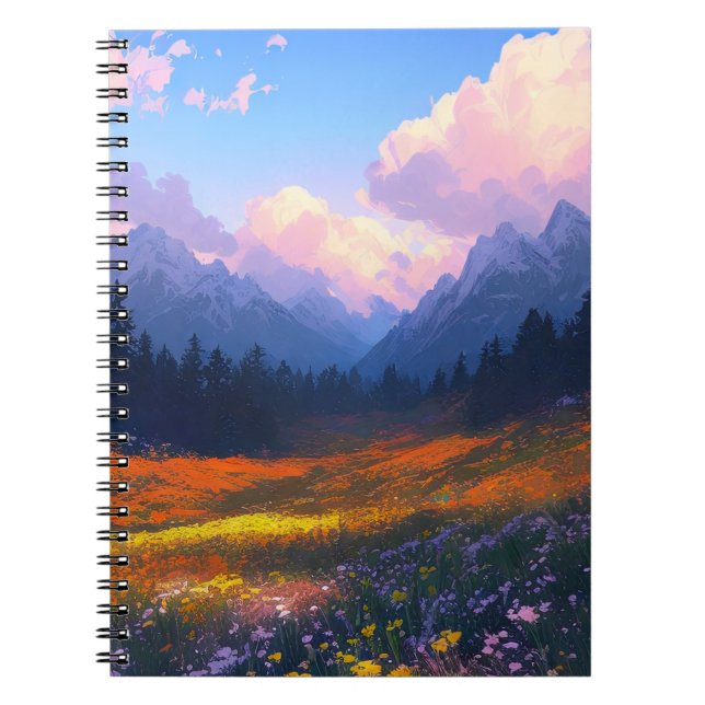 Cuaderno Valle cautivador con flores vibrantes (Frente)