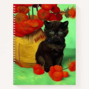 Cuaderno Van Gogh Black Kitten Red Flowers