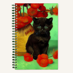 Cuaderno Van Gogh Black Kitten Red Flowers