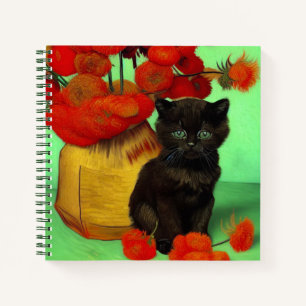 Cuaderno Van Gogh Black Kitten Red Flowers