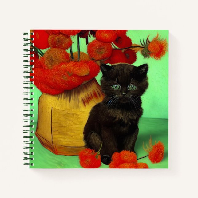 Cuaderno Van Gogh Black Kitten Red Flowers (Anverso)
