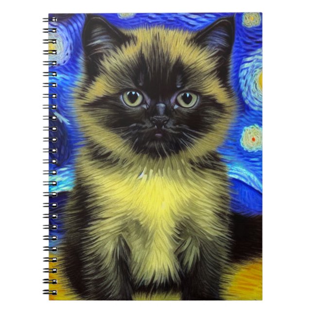Cuaderno Van Gogh Starry Night Siamese Cat (Frente)