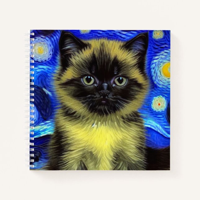 Cuaderno Van Gogh Starry Night Siamese Cat (Anverso)