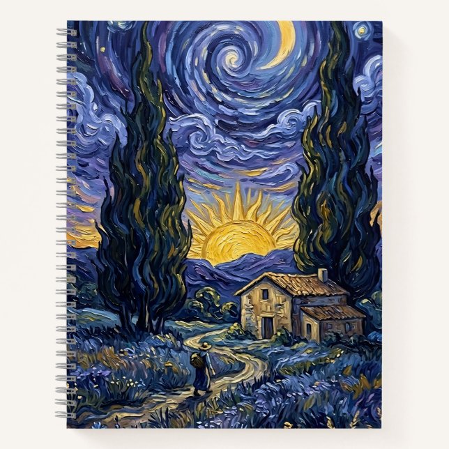 Cuaderno Van Gogh Style Cypress Dusk Starry Night Art  (Anverso)