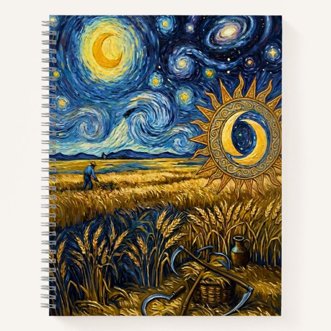 Cuaderno Van Gogh Style Starry Harvest Wheat Field Poster (Anverso)