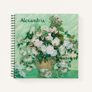 Cuaderno Van Gogh Vase con las rosas rosas rosas rosas viej