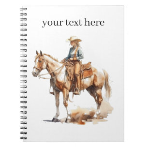 Cuaderno vaquera rubia montando un caballo, personalizable