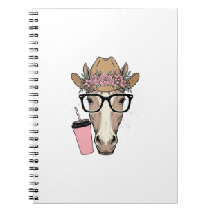 Cuaderno Vaquera Vintage Caballo Con Flores y Bebida Rosa