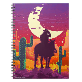 Cuaderno vaquero de píxel del sureste sobre caballo y paisa
