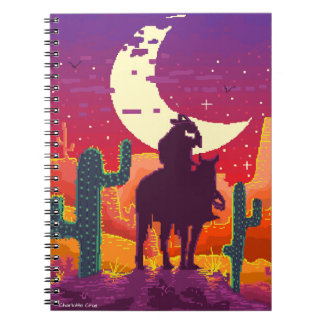 Cuaderno vaquero de píxel del sureste sobre caballo y paisa