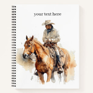 Cuaderno vaquero montando un caballo marrón también, person