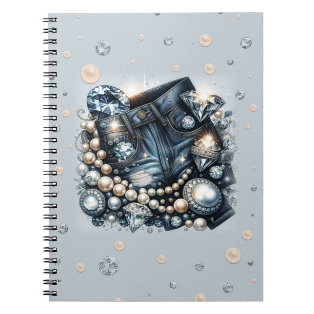 Cuaderno Vaqueros Denim Diamonds & Pearls Bling (Frente)