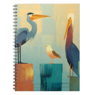 Cuaderno Varias aves marinas encaramadas sobre pilotes