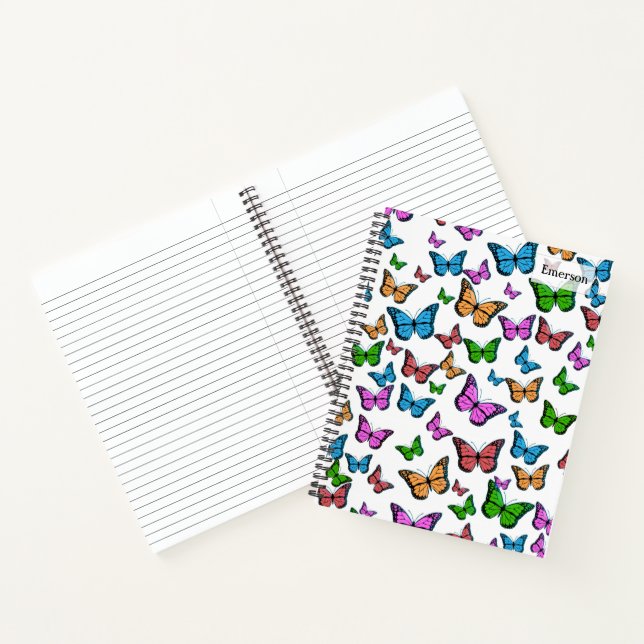 Cuaderno Variedad colorida de mariposas azul púrpura rosa (Interior)