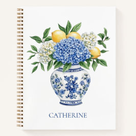 Cuaderno Vase Chinoiserie azul y blanco con hidrangeas