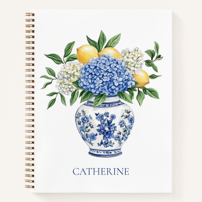 Cuaderno Vase Chinoiserie azul y blanco con hidrangeas (Anverso)