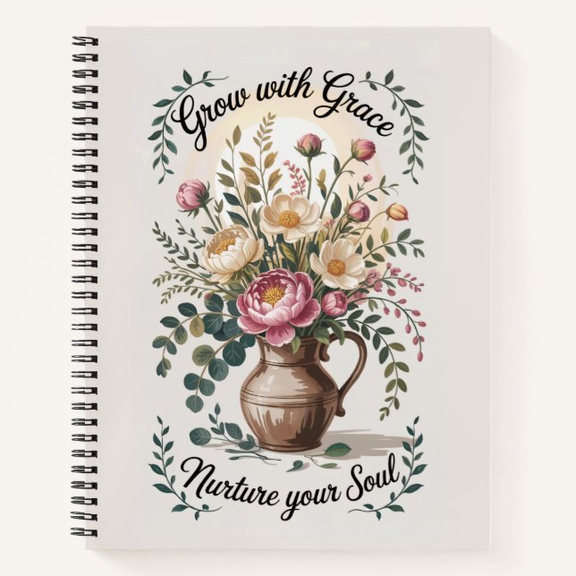 Cuaderno Vase Con Florals Crecer Con Cita De Gracia (Anverso)