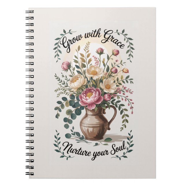 Cuaderno Vase Con Florals Crecer Con Cita De Gracia (Frente)