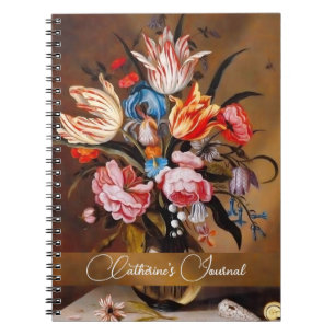 Cuaderno Vase de Flores Arte Vintage con nombre