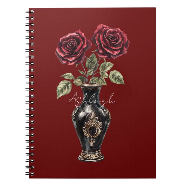 Cuaderno Vase de Rosas de Floral Negra Roja (Frente)