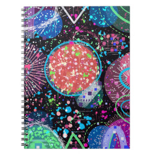 Cuaderno Vecindario galáctico: Tarjeta postal de arte abstr