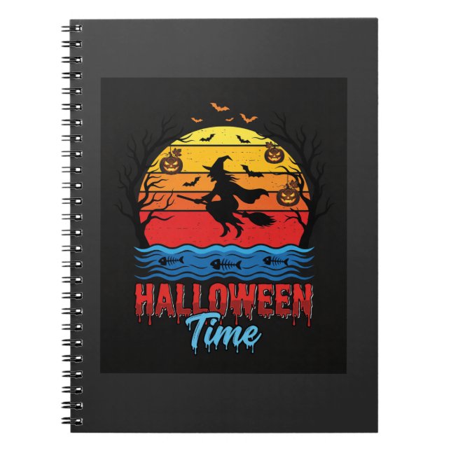 Cuaderno Vector Bruja Atardecer Halloween (Frente)