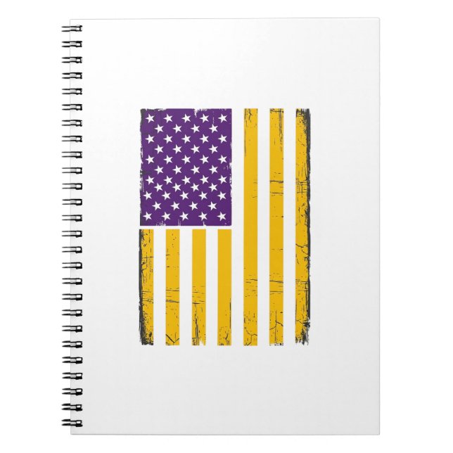Cuaderno Vector de bandera estadounidense morada y dorada c (Frente)