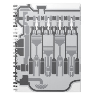 Cuaderno vector del motor de 4 cilindros