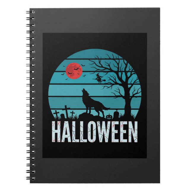 Cuaderno Vector Luna Cementerio Lobo Halloween (Frente)