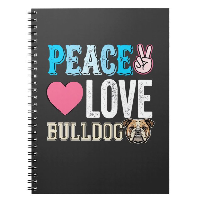 Cuaderno Vector Perro Bulldog Paz Amor (Frente)
