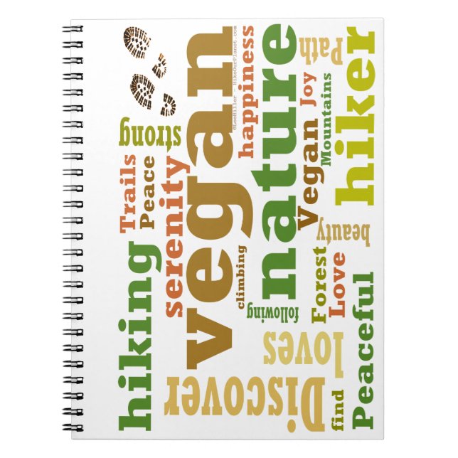 Cuaderno Vegan Hiker Hiking Word Cloud (Frente)