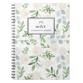 Cuaderno Vegetación acuarela y patrón de flores blancas