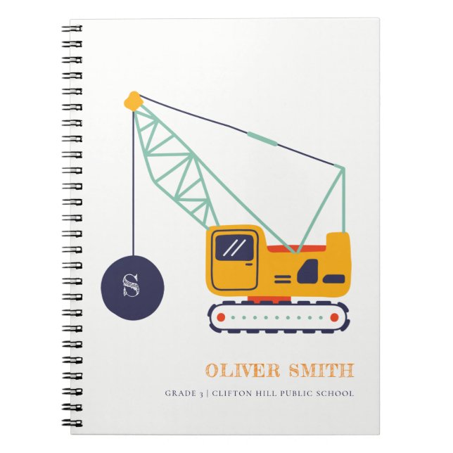Cuaderno Vehículo Monograma de la grúa de construcción amar (Frente)