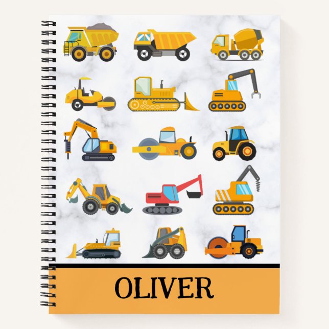 Cuaderno Vehículos De Construcción Cute Amarillos (Anverso)