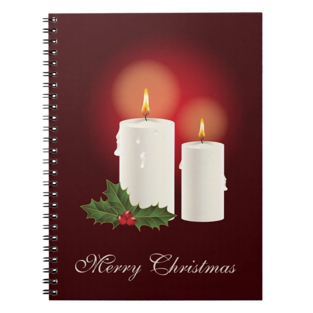 Cuaderno Velas Blancas de Navidad en Rojo con Texto Persona (Frente)