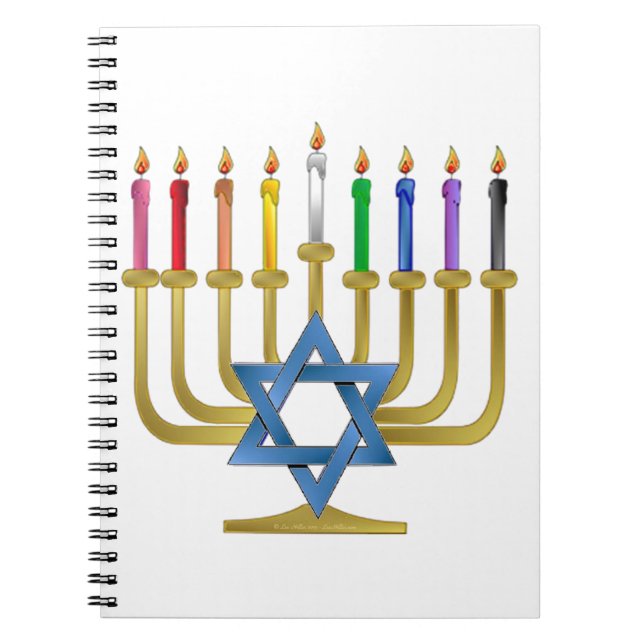 Cuaderno Velas de Arcoíris de Janucá Menorá de Oro (Frente)
