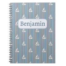 Velero & nombre personalizado en rayas azules y bl