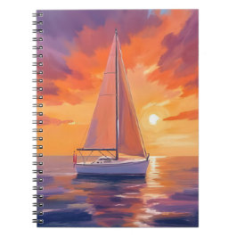 Cuaderno Veleros al Atardecer | Pintura del Océano Costero