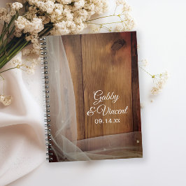 Cuaderno Velo nupcial y boda campestre de madera de pino
