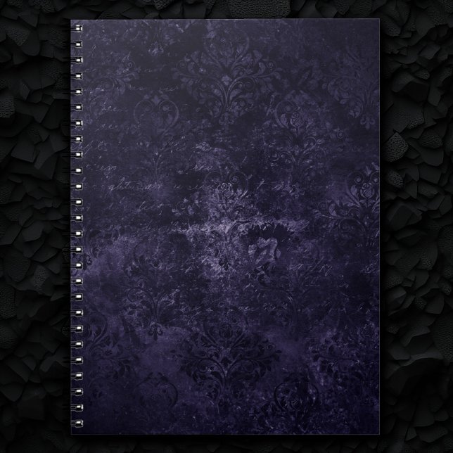 Cuaderno Velvety Midnight Damask | Grunge índigo morado (Subido por el creador)